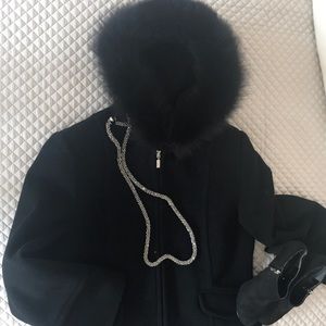 Wool Coat with Fox Trimmed Hood